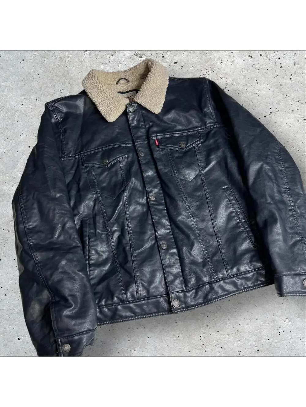 Levi's Men's Faux Leather Sherpa Trucker Bomber Motorcycle Jacket Blue Green